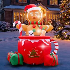 lot 11792 image: Gardwin 6ft Gingerbread Christmas Inflatable Outdoor Decoration, Christmas Outdoor Decoration Blow up Gingerbread Mug Yard Decorations Clearance with Built-in LEDs for Indoor Garden Lawn Party Decor
