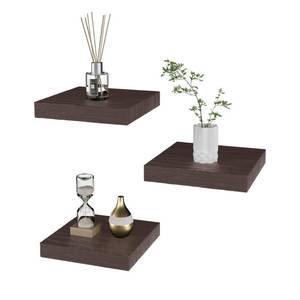 lot 11794 image: PopiShelves Small Floating Shelves for Wall - 6 Inch Mini Square Rustic Brown Shelves for Bedroom, Living Room, Bathroom, Kitchen, Office Decor Set of 3