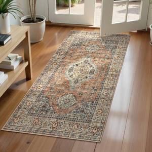 lot 11834 image: Lahome Oriental Small Area Rug, 2x4 Soft Washable Rugs for Entryway Kitchen, Non-Slip Ultra-Thin Fall Indoor Door Mat Vintage Small Carpet for Bathroom Bedroom Eleanor, PeachOrange