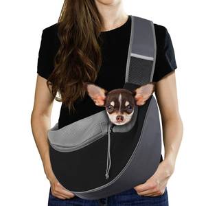 lot 11837 image: Pawaboo Pet Dog Sling Carrier, Hand Free Drawstring Dog Papoose with Adjustable Strap, Breathable Mesh Bag for Puppy Cat, Crossbody Satchel Dog Purse with Pocket for Outdoor, Dark GrayBlack, Medium