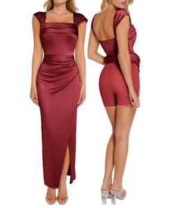 lot 11843 image: Popilush Womens Elegant Formal Long Dresses Spaghetti Strap Shapewear Cocktail Party Prom Evening Maxi Dress Red
