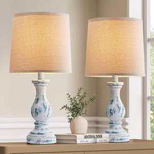 lot 11844 image: Seealle Farmhouse Table Lamps Set of 2 - Rustic Lamp for Bedroom Living Room, 22 Boho Bedside Lamps for Night Stands End Table Office Desk Lamp Nightstand Clearance with Linen Shades(Washed Blue)