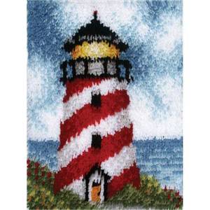 lot 11845 image: LUBOT 21 X 15 Lighthouse Latch Hook Kits for Adults Rug Pillow Cover with Printed Canvas Pattern Crochet Kit for Beginners