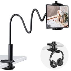 lot 11847 image: KDD Gooseneck Tablet Stand, 360° Adjustable Phone & iPad Holder for Bed and Desk, Flexible Arm Mount Clip for Video Recording, Bedside & Headboard Clamp for iPad Pro 12.9, Mini, Switch