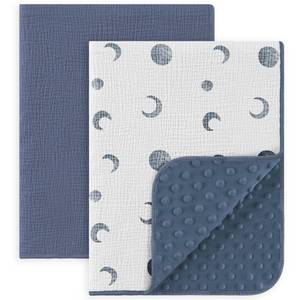 lot 11848 image: Susurration Baby Blanket for Unisex Boys Girls, 2 Pack Soft Fluffy Crib Blankets with Muslin Cotton Front and Dotted Fleece Back, Receiving Blanket for Baby Newborn Infant, 30x40in, Bluemoon&Navy Blue