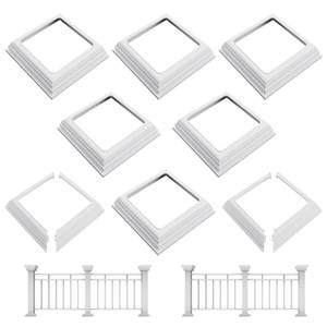 lot 11853 image: 8 Pack 4x4 Vinyl Fence Post Skirt, Split Style Post Sleeve PVC Base Cover Repair Trim Ring, Snap-Together Slide-on Install Skirt Railing, Moisture-Proof UV-Proof Porch Hand Stair Rail (4�� x 4 ONLY)