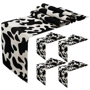 lot 12064 image: Kingdder 4 Pcs Linen Cow Print Table Runner Farm Black and White Cowhide Tablecloth Cow Print Table Cloths for Parties Kitchen Western Barnyard Cowboy Birthday Home Decorations (13 x 72 in)