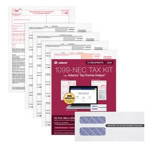 lot 12085 image: Adams 1099 NEC Forms 2025, 4-Part Kit for 12 Recipients, Includes 12 Envelopes, 3 1096 Forms, QuickBooks Compatible, eFile Access and Printing Through Adams Tax Forms Helper Software (1017233)
