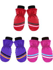 lot 12089 image: SATINIOR 3 Pairs Winter Snow Mittens for Kids Waterproof Ski Mittens Windproof Unisex Gloves for Children Outdoor Activities(4-8 Years,Purple, Wine Red, Rose Red)