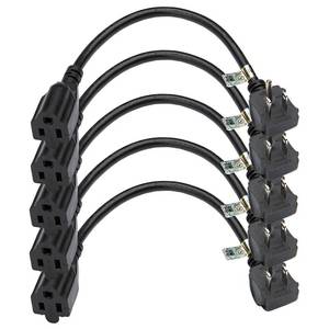 lot 12095 image: CableCreation 5-Pack 1 Foot Short Power Extension Cord,16 AWG Angle Power Extension Cable Cord for NEMA 5-15R to NEMA 5-15P, 0.3M  Black