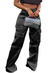 lot 12097 image: Satin Cargo Pant for Women High Waist Long Silk Cargo Pants Trousers Casual Wide Leg Pants