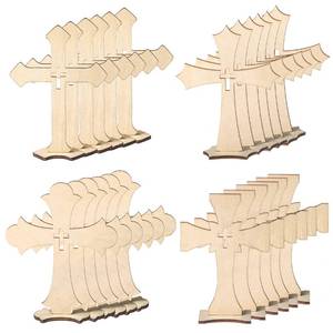 lot 12100 image: VELATYVIO 24 Pcs Wooden Crosses for Crafts 4 Styles Unfinished Catholic Wooden Crosses Bulk with Stands Cross centerpieces for Tables Wood Standing Cross for First Communion Baptism Easter Decor