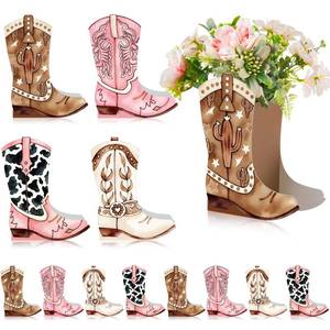 lot 12102 image: Memorywuu 12 Set Western Boots Flower Boxes Centerpiece Boot Shape Gift Boxes Party Decoration Vase Centerpieces for Tables Boots Rodeo Birthday Baby Shower Supplies(Western Pink,Cowgirl Cow)