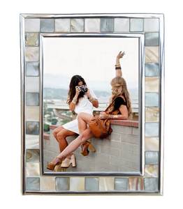 lot 12124 image: GIFTME 5 Silver Plate Picture Frame 5x7 Mother of Pearl 5 by 7 Photo Frame Mosaic Glass Tabletop Frame (Grey White,1pc)