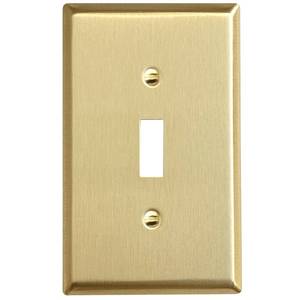 lot 12133 image: Rio Salto MIDSIZE BRASS Signature Collection Decorative Brushed Brass Gold Metal Outlet Covers, Light Switch Cover Plate, Premium Wall Plate 1-Gang Single Toggle Flip Switch, 4.94 x 3.13, 1-Pack