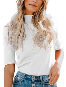 lot 12140 image: LIYOHON Womens Tops Dressy Casual Mock Turtleneck Business Short Sleeve T Shirts Going Out Tops 2025 White-L