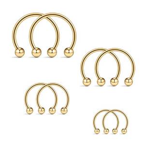 lot 12153 image: Ruifan 4prs(8pcs) 16G 316L Surgical Steel Gold Plated Mix Size CBR Non-Piercing Fake Nose Septum Horseshoe Earring Eyebrow Tongue Lip Piercing Ring 6mm,8mm,10mm,12mm