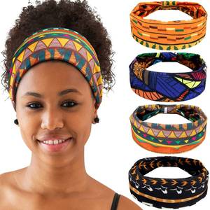 lot 12157 image: WILLBOND 4 Pieces African Headbands Knotted Wide Non Slip Yoga Stretchy Turban Hair Scarfs Workout Printed Headwrap Hair Accessories for Women and Girls(Vintage Series)
