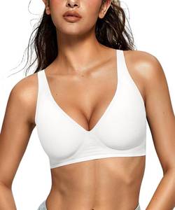 lot 12160 image: OEAK Womens Deep V Bras Wireless Comfortable Bra Supportive No Underwire Bras Tshirt Push Up Bralettes Plunge Seamless Bra White S