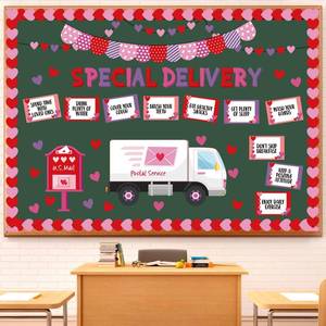lot 12167 image: Epakh 81 Pcs Valentines Day Bulletin Board Set Valentine Classroom Decorations Special Delivery Healthy Habits Bulletin Board Cutouts with Heart Borders for School Office Wall Door Decor
