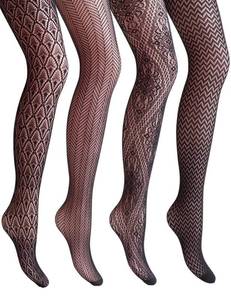 lot 12168 image: VERO MONTE 4 Styles Patterned Fishnets Tights 4 Pairs Small Hole Black Stockings