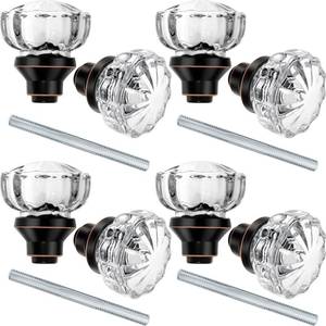 lot 12182 image: Amylove 1 Set Crystal Door Knobs Mortise Style Fluted Glass Door Knobs Antique with Spindle Antique Doorknobs for Interior Doors (Bronze)