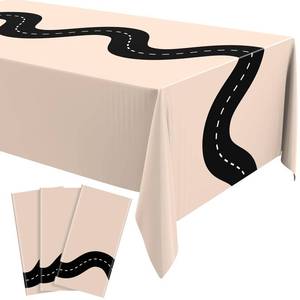 lot 12207 image: Irenare 3 Pcs Racing Table Cloths Car Birthday Party Supplies 54 x 108 Inch Racetrack Table Runner Covers Disposable Rectangular Road Tablecloth for Kids Boy Car Theme Party Decor (Khaki)