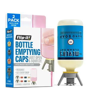 lot 16118 image: Flip-It 2-Pack Ultimate Bottle Emptying Kit �� Maximized Use for Shampoos  Lotions  Conditioners & More �� 2 Grey Base Caps  6 Adapters - Pastel Color Edition