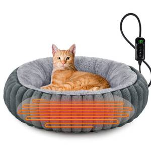lot 17441 image: INVENHO Heated Cat Beds for Indoor Cats and Small Dogs, 20 Cozy Donut Heated Pet Bed with Timer & Temp Adjustable, Removable Waterproof Electric Warming Bed for Indoor Cat