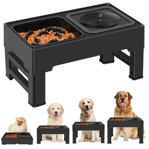 lot 17446 image: ikuso 2-in-1 Elevated Slow Feeder Dog Bowls, 4 Height Adjustable Raised Dog Bowls Stand with No Spill Water Bowl, Non-Skid Pet Food Feeding Set for Small, Medium, Large Dogs Cats