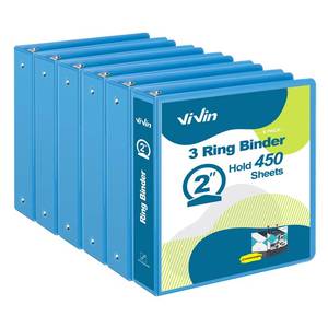 lot 17452 image: ViVin 2 Inch Round Ring View Binder for Durability, Standard 3 Ring Binder for 450 Sheets of US Letter Size Paper, PVC-Free, 6-Pack (Light Blue)