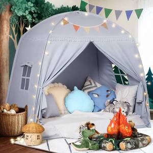 lot 17455 image: Sumbababy Large Teepee Tent for Kids with Star Lights - Tent Indoor Kids Teepee Tent for Boys & Girls - Kids Play Tent Inside Canopy Bed for Playroom Gift Toys (Gray)