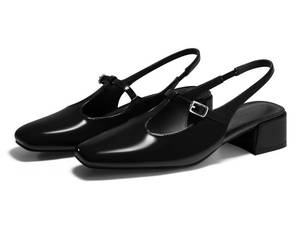 lot 17456 image: Coutgo Womens Mary Jane Slingback Low Heels T Strap Chunky Heel Closed Toe Pumps Wedding Party Dress Shoes, Black, Size 8