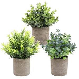 lot 17458 image: THE BLOOM TIMES Set of 3 Small Potted Artificial Plants Plastic Fake Greenery Faux Plants in Pots for Rustic Home Office Desk Farmhouse Bathroom Kitchen Indoor Decor