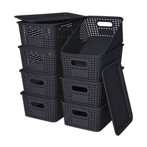 lot 17465 image: Plastic Storage Baskets with Lid-Plastic Storage Containers Stackable Storage bins Storage Baskets for Organizing Shelves Drawers Desktop Closet Playroom Classroom Office, 8Pack-Black10.2x7.2x4.1Inch