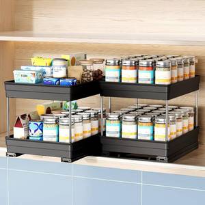 lot 17466 image: Nieifi Spice Organization for Cabinet-Vertical Spice Rack Pull Out-Spice Rack Organizer for Cabinet-8-14 inch Wide-Seasoning Kitchen Organizer-8.26 W x 10.6 D x 8.7 H-2 Pack-2 Tier