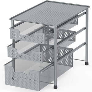 lot 17475 image: Simple Houseware Stackable 3 Tier Sliding Basket Organizer Drawer  Silver