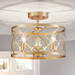 lot 17490 image: WUZUPS Chandelier 3-Light Vintage Farmhouse Semi-Flush Mount Ceiling Light Lighting Fixture for Foyer Bedroom Hallway Storage Room Kitchen Bathroom, H 9.8 x W 12.4, E12 Base, Gold
