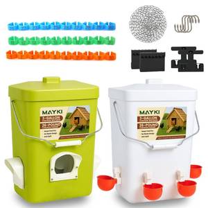 lot 17491 image: MAYKI Chicken Feeder and Waterer Set, 3 Gallon26 LB No Waste Poultry Feeding System with Hanging Option, Automatic Coop Accessories for 10 Hens, Upgraded Feeder Port Water Cup, BPA-Free Winter Design
