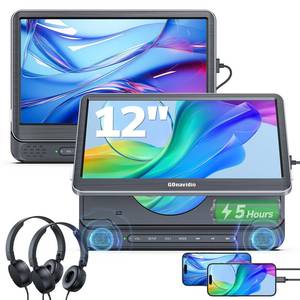 lot 17498 image: GOnavidio 12 Dual Car DVD Players with HDMI Input, Headrest DVD Players for Car with Headphones, 5-Hour Battery, 1366  768 Screen Mirroring, USBTF Reader, MP4MKV (NB1021B-A08)