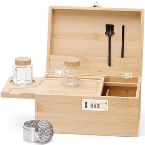 lot 17500 image: (DYoupehom Large bamboo box, locked storage decorative box with combination lock, wooden lock box with lid, wooden locked storage box with removable tray and jars
