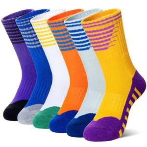 lot 18059 image: AMENLAN Kids Boys Athletic Socks Sport Basketball Crew Soft Cotton Breathable Youth Casual Socks 6 Pairs (Orange Yellow,3-5 Years)
