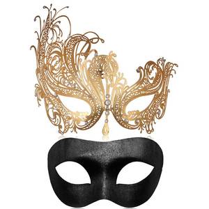 lot 18063 image: MYMENU Couple Masquerade Mask for Women Men Laser Cut Metal Mask Venetian Mask for Party Ball (Gold Phoenix Set)