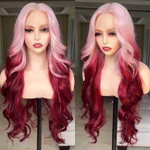 lot 18094 image: FAB�LLE FABLLE Pink Lace Front Wig - 30 Inch Glueless Body Wave Synthetic Wig with Baby Hair Gradient Pink Color
