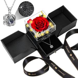lot 18098 image: Lebana Preserved Red Real Rose with Heart I Love You Necklace -Eternal Flowers Rose Birthday Gifts for Her Mom Wife Girlfriend Grandma on Valentines Mothers Day Christmas Anniversary Romantic-Red