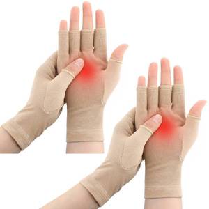 lot 18106 image: Woanger 2 Pairs Seamless Lymphedema Compression Glove 20-30 Mmhg Fingerless Compression Hand Thumb Arthritis Glove Women Men