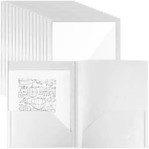 lot 18113 image: Teling 24 Pcs Plastic Folders with Front Clear Pockets and Business Card Holder 2 Pockets Folders for Letter Size Paper, School Office Financial Statements Supplies Nice Gift for School (White)