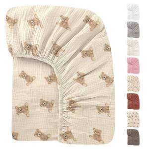 lot 18115 image: 100% Organic Cotton 52x28 Inches Muslin Crib Sheets Fitted Crib Mattress Sheet for Baby Girls & Boys, Soft Boho Neutral Toddler Bedding Bed Sheets Fits Well Standard Size Crib Mattress 28x52 Inches