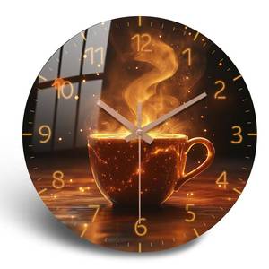 lot 18116 image: PENGHONG Kitchen Wall Clock Coffee Cup Theme Rustic Modern Farmhouse Decor Wall Clocks Battery Operated for Kitchen, Coffee Bar, Cafe - 10 Inch, Brown