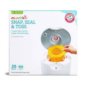 lot 18117 image: Munchkin� Arm & Hammer Diaper Pail Snap, Seal & Toss�� Refill Bags, Holds up to 600 Newborn Diapers, 20 Pack